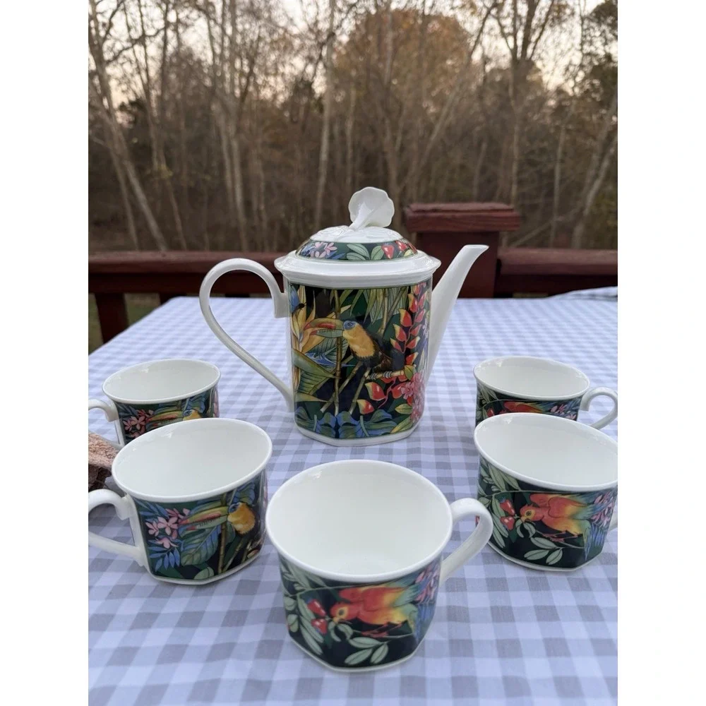Rare Villeroy & Boch/Gallo Serengeti  Teapot & Cups Jungle Germany  Discontinued